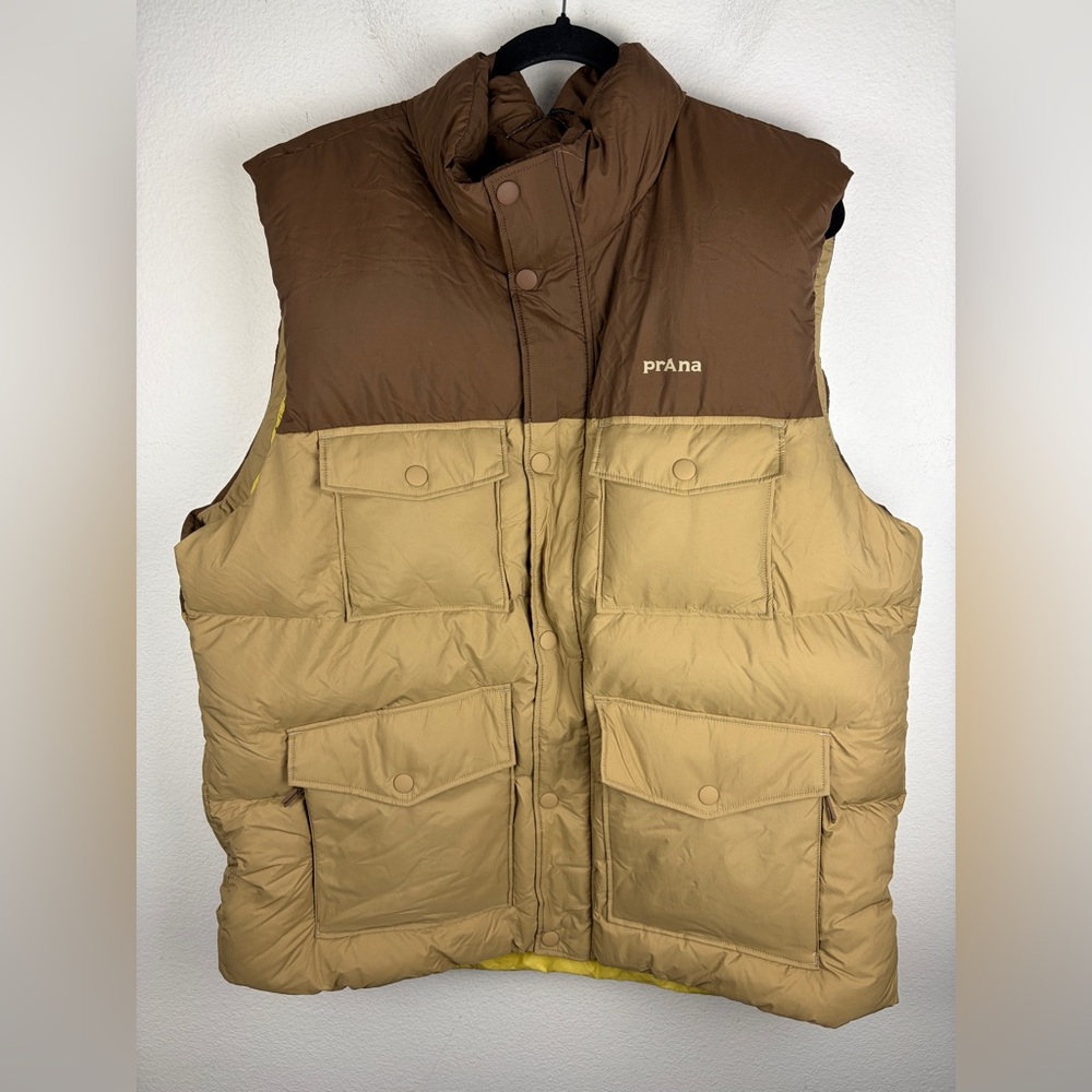 prAna by Columbia Timber Trail Down Puffer Vest Shire Colorblock XXL Brown NWT